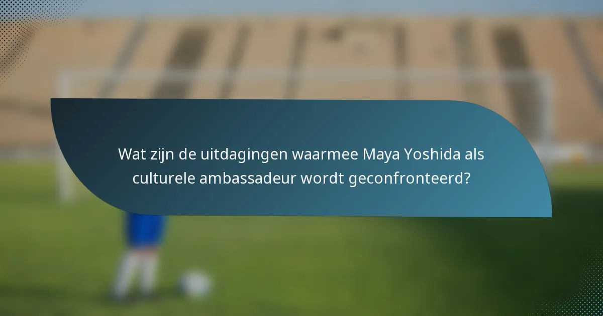 Wat zijn de uitdagingen waarmee Maya Yoshida als culturele ambassadeur wordt geconfronteerd?